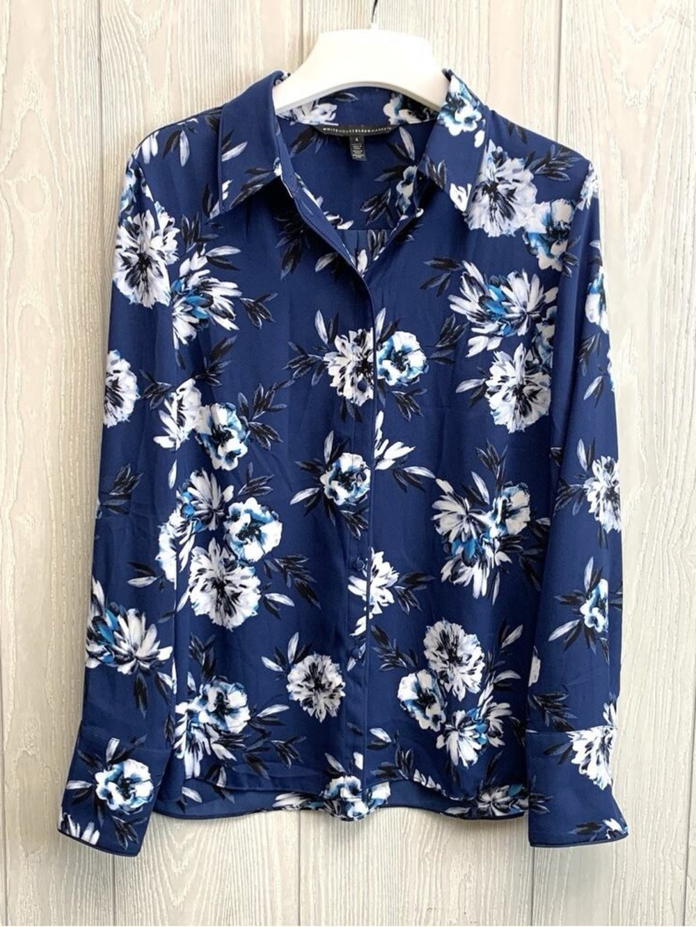 Floral Button-Front Blouse - Navy